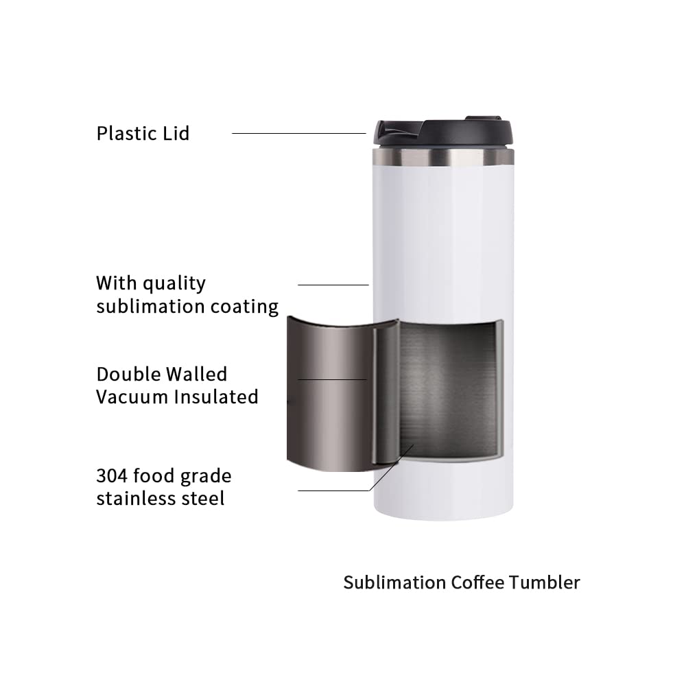 PYD Life Sublimation Tumblers Water Bottles 14 OZ White with Lid Stainless Steel Double Walled Coffee Tumblers Vacuum Insulated Flasks for Tumbler Heat Press 4 Pack