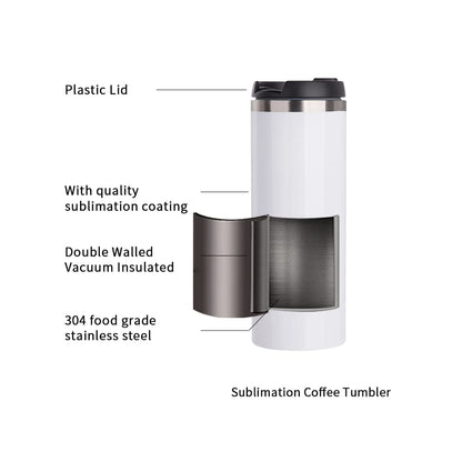 PYD Life Sublimation Tumblers Water Bottles 14 OZ White with Lid Stainless Steel Double Walled Coffee Tumblers Vacuum Insulated Flasks for Tumbler Heat Press 4 Pack