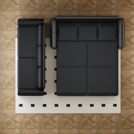 Tabaray 93.7" King Pull Out Sofa Bed, Faux Leather Sleeper Sofa Couch, 3 in 1 Convertible Futon Couches for Living Room, Small Space, Apartment, Office, Bedroom, Modern Rivet Armrest, Black Tabaray