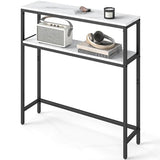 VASAGLE Console Table, 2-Tier Narrow Sofa Table with 2 Shelves, 7.9 x 31.5 x 31.5 Inches, for Living Room, Hallway, Entryway, Marble White and Ink Black ULNT130W59V1 VASAGLE