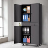 GarveeHome Garage Storage Cabinet, 73'' Metal Storage Cabinet with Wheels and Adjustable Shelves, Heavy Duty Storage Cabinet with Locking Doors and 2 Drawers for Office and Garage, Black GarveeHome