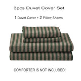 PURE ERA Jersey Knit Duvet Cover Set 100% T-Shirt Heather Cotton Super Soft Comfy Classic Striped Design, with Zipper Closure, Forest Green Stripe, Full PURE ERA