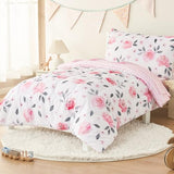 PHF 4 Piece Toddler Bedding Set, Ultra Soft Toddler Comforter Sets Include Comforter, Fitted Sheet, Flat Top Sheet and Pillowcase for Girls, Floral Bed in A Bag for Baby Bedroom, Floral PHF