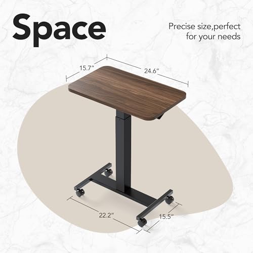 HUANUO Small Rolling Laptop Standing Desk, Height Adjustable Mobile T-Base Desk with Lockable Casters, Portable Sit-Stand Workstation for Bedside & Sofa, Walnut HUANUO