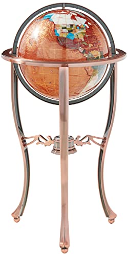 Unique Art 36-Inch by 13-Inch Floor Standing Amberlite Gemstone World Globe with Copper Tripod Stand Unique Art Since 1996