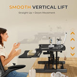 JOY worker Standing Desk Converter, 32" Height Adjustable Sit Stand Up Desk Riser with Keyboard Tray & 6 Fridge Magnets, Desktop Workstation Riser for Home Office Computer Laptop, Black JOY worker