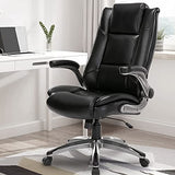 MALOL Leather Executive Office Chair - High Back Home Computer Desk Chair with Padded Flip-up Arms, Adjustable Tilt Lock, Swivel Rolling Ergonomic Chair for Adult Working Study, Black MALOL