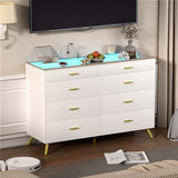 PAKASEPT White Dresser with LED Lights for Bedroom,8 Drawer Dressers with Tempered Glass Top,Chests of Drawers with 2 Grid Drawer,Storage Organizer Dresser for Hallway,Living Room PAKASEPT