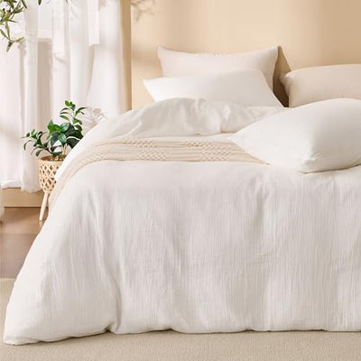RENEWROOTS Off White Twin Duvet Cover, 100% Sandwashed Cotton Soft Twin Size Duvet Cover Set 3 Pieces with Zipper Clousre & Corner Buttons (Off White, Twin 69 x 90)