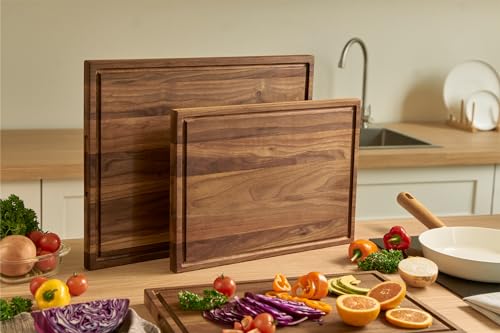 Cozifa American Walnut Wood Cutting Board 17"Lx12"Wx1"Thick for Kitchen with Juice Groove, Inner Handles, Gift Box; Wooden Chopping Board Finished COZIFA