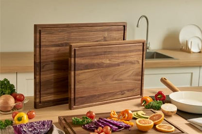 Cozifa American Walnut Wood Cutting Board 17"Lx12"Wx1"Thick for Kitchen with Juice Groove, Inner Handles, Gift Box; Wooden Chopping Board Finished - WoodArtSupply