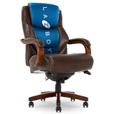 La-Z-Boy Delano Big & Tall Executive Office Chair, Ergonomic Mid-Back Body Pillow Lumbar Support, ComfortCore Memory Foam Cushion, Mahogany Wood Arms & Swivel Base, Bonded Leather, Chestnut Brown La-Z-Boy