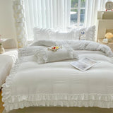 Shabby Chic 3 Pieces Bedding,Vintage Ruffled Full Duvet Cover Set with 2 Layers Ruffles,Soft Brushed Microfiber Set with Zipper Closure,Lightweight Duvet Cover Set-White,Full SOUKECHY