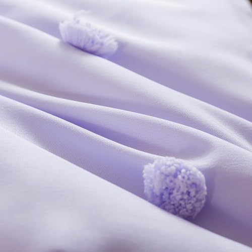 Caressma Lavender 4 Pieces Toddler Bedding Set - Lovely Pom Pom Tufted Comforter Set for Girls - Includes Purple Comforter, Fitted Sheet, Flat Sheet & Pillow Case Caressma