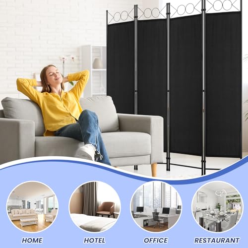 RROCOSIA Room Divider 4 Panel, Portable Folding Privacy Screen 6FT Freestanding Wall Divider with Steel Frame and Fabric Divider Panel 53.54″ x 15.94″ Room Separating for Home Hotel Office,Black RROCOSIA