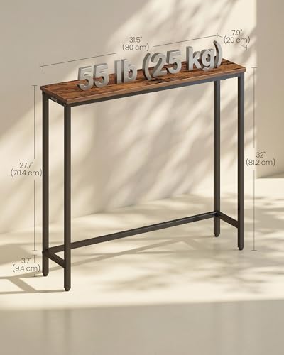 VASAGLE Console Table, Entryway Table, One Piece Top, Easy Assembly, for Hallway, Bedroom, Living Room, 1 Tier, 7.9 x 31.5 x 32 Inches, Rustic Brown and Ink Black ULNT035KD01S VASAGLE
