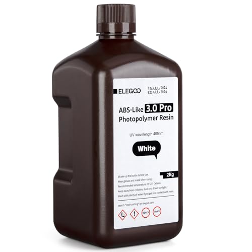 ELEGOO ABS-Like 3.0 Pro Resin White 2000g, Upgraded 3D Printing Resin for Higher Heat and Scratch Resistance, Compatible with Most LCD/DLP Light Curing 3D Printers ELEGOO