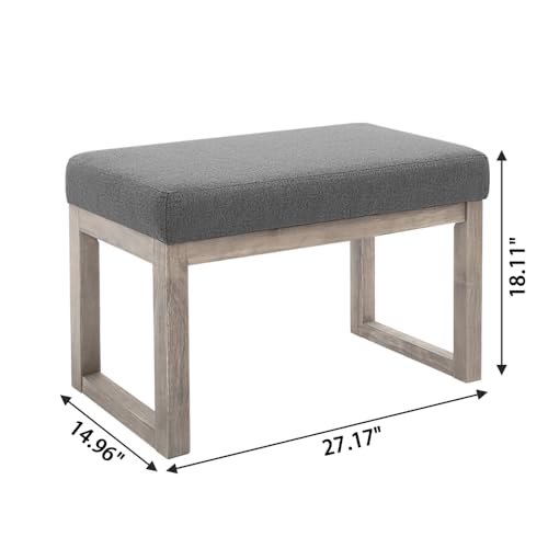 CangLong 27 Inch Wide Rectangle Ottoman Bench Grey Footstool, Linen Look Polyester Fabric for Living Room, Bedroom, Grey CangLong