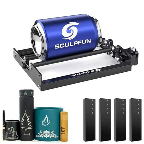 SCULPFUN Laser Engraver Rotary Roller - 360° Y-axis Module for Cylindrical Objects, Cans, Tumbler - Compatible With Most Engraving Machines SCULPFUN
