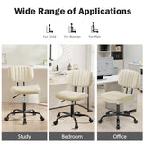 DUMOS Small Armless Home Desk Executive Chair with Low Back Lumbar Support, Height Adjustable PU Leather Computer Office Chair with 360° Swivel Wheels for Kids and Adults, Beige DUMOS
