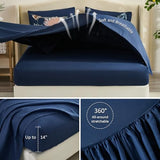 Luxudecor King Comforter Set 7 Pieces Bedding Sets, Navy Blue Floral Comforter and Sheet Set, Soft Microfiber Bed in a Bag for All Seasons (Navy Blue,104"x90") Luxudecor