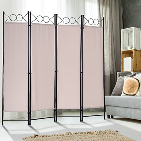 4 Panel Room Dividers Folding Privacy Screens, 68 Inch Tall Steel Frame & Fabric Surface Room Seperating Wall Divider, Portable Freestanding Room Partitions for Living Room Bedroom, Tan Dkelincs