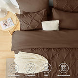 CozyLux Queen Comforter Set Brown, 7 Pieces Pintuck Bed in A Bag, Premium Brown Comforter Queen Size, Pinch Pleat Bedding Sets with Comforter, Sheets, Pillowcases & Shams CozyLux
