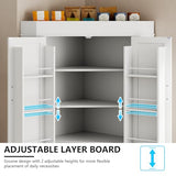 Gyfimoie Corner Cabinet,Kitchen Pantry Storage Cabinet,Freestanding Buffet Hutch with 4 Doors and Shelves,Tall Food Pantry Farmhouse Furniture with Side Rack for Kitchen Dining Room (White) Gyfimoie