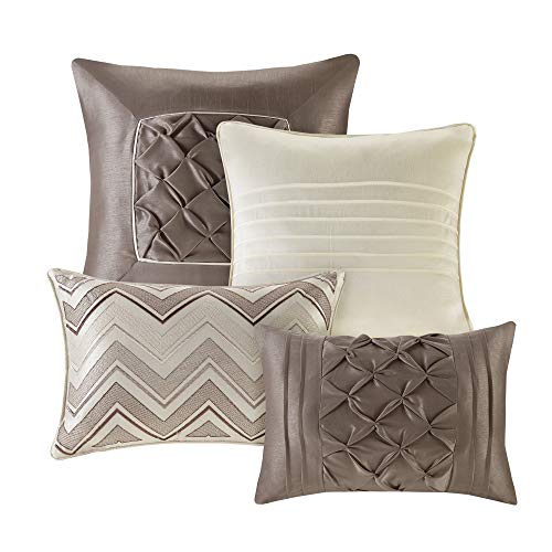 Madison Park Essentials Room in a Bag Faux Silk Comforter Set - Luxe Diamond Tufting All Season Bedding, Matching Curtains, Decorative Pillows, Ivory King(104"x92") 24 Piece Madison Park