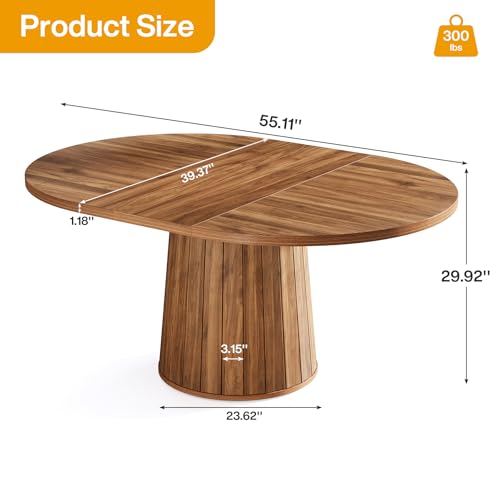 Tribesigns Oval Conference Table, 55.11 Inches Wood Meeting Table for 6 People, Rustic Meeting Seminar Boardroom Table with Wood Base for Office Conference Room (Brown) Tribesigns