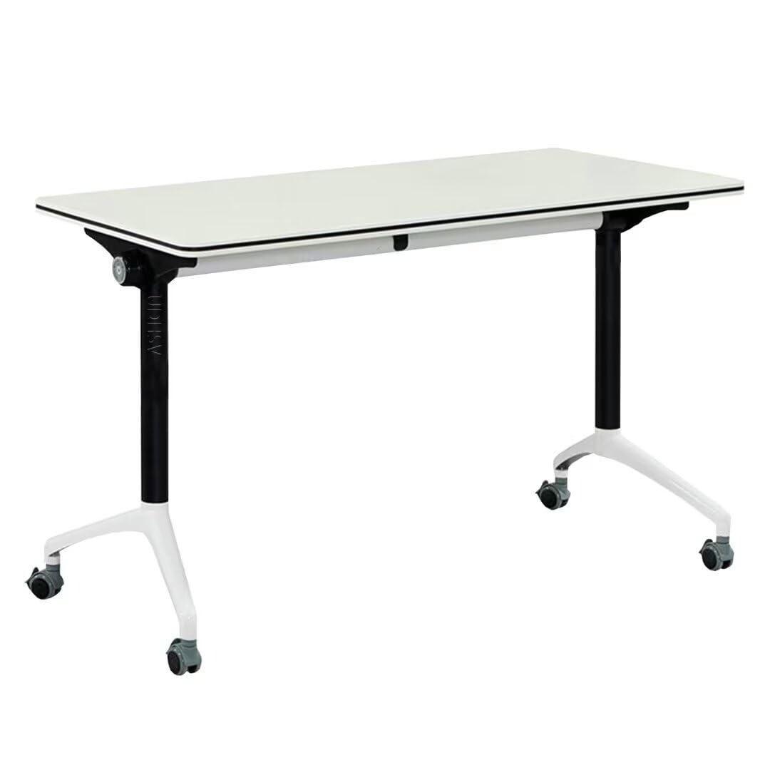 Conference Table,Modern Office Folding Flip Top Mobile Training Table The Table with Wheels is Convenient and Fast,Suitable for Office,Meeting Room,classr White,1pack(47.2×23.6×29.5in) UDHSV