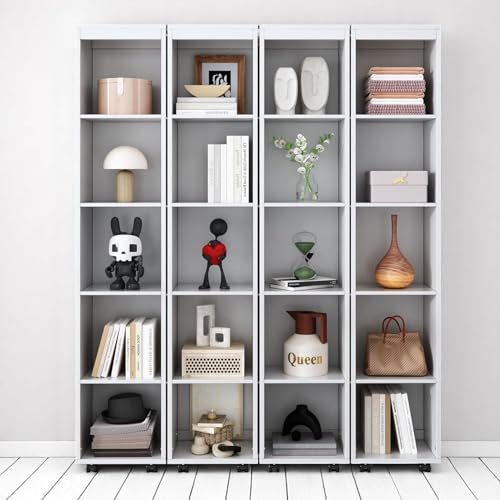 MERITLINE Queen Murphy Bed Cabinet with Storage Bookshelf Bookcase, Wood Hidden Foldable White Murphy Wall Bed with Storage Shelves for Adults MERITLINE