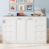 Twin Size Murphy Bed with LED Light, Foldable Wall Cabinet Bed, Hidden Design (White) BEDGJH