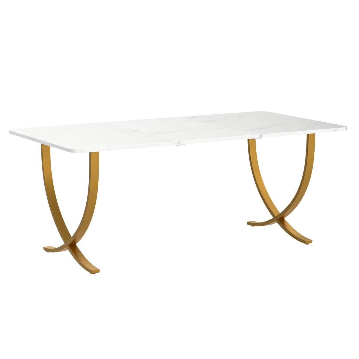 Tribesigns Executive Desk, 63” W x 31.5” D Large Office Desk, Modern Computer Desk Conference Table Meeting Room Table, Business Furniture for Home Office, White and Gold - WoodArtSupply