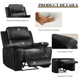 CANMOV Manual Recliner Chair, Classic Faux Leather Recliner Chair with Overstuffed Arms and Back, Manual Single Sofa with Concealed Cup Holders, Black