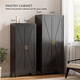 YNIQUESTLE Farmhouse Pantry Cabinet with Barn Doors, 71" H x 31.5" W, 5-Tier Metal Storage Cabinet with 4 Adjustable Shelves for Kitchen Garage Dining Room, Black 1 Pack YNIQUESTLE