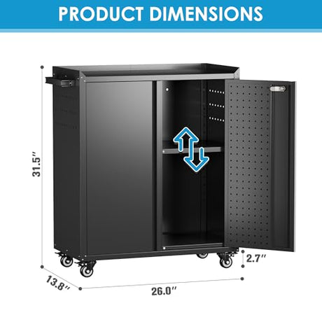 Aobabo 31.5" H Garage Storage Cabinet with Wheels,Lockable Metal Storage Cabinet with 2 Doors for Garage Home Office Storage,Black,Assembly Required Aobabo