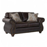 Roundhill Furniture Leinster Faux Leather Loveseat with Antique Bronze Nailheads Roundhill Furniture