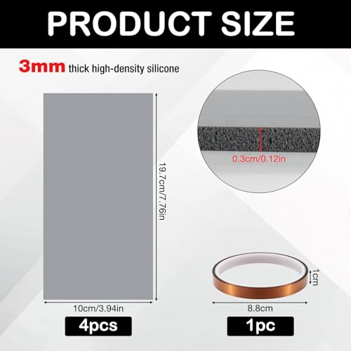 Soleeya 4 Pcs Silicone Heat Press Cover Pad Mat 4"x8"x1/8" with High-Temperature Tape, Heat Resistant Foam Heat Press Accessories and Supplies for Hat Press, Transfer Vinyl, DIY Small Business Soleeya