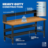 Borroughs 72" W x 30" D Heavy-Duty Industrial Workbench, Hardwood Top, 2000 LB Capacity, Bottom & Ledge Shelves, Adjustable Height 32-38" Borroughs