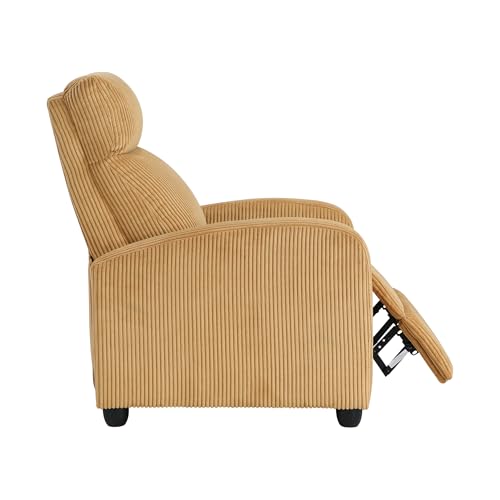 Lexicon Corduroy Pushback Recliner Chair Armchair Push Back Recliner, Solid Wood Frame and Metal Base, Easy Assembly Small Soft Single Sofa Accent Chair for Living Room/Office/Apartment, Yellow Lexicon