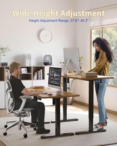 YIHAYO Electric Standing Desk, 40 x 24 Inches Stand Up Desk with Splice Board, Adjustable Height Desk, Computer Desk for Home Office, Black Frame/Rustic Brown Top YIHAYO