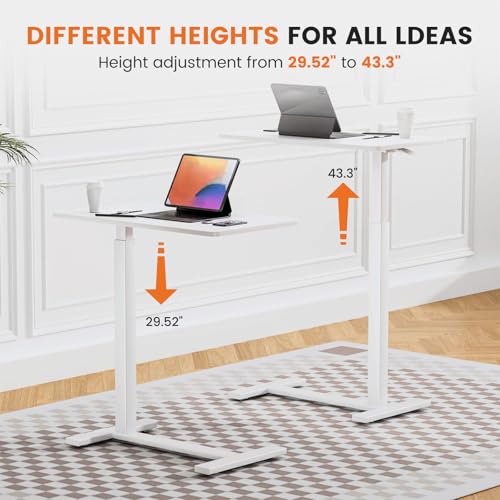 NEWBULIG Overbed Bedside Table with Wheels, Rolling Desk Adjustable Height Standing Desks with Pneumatic Control, Small Mobile Laptop Workstation, Portable Desk for Couch Tray Home Office White NEWBULIG