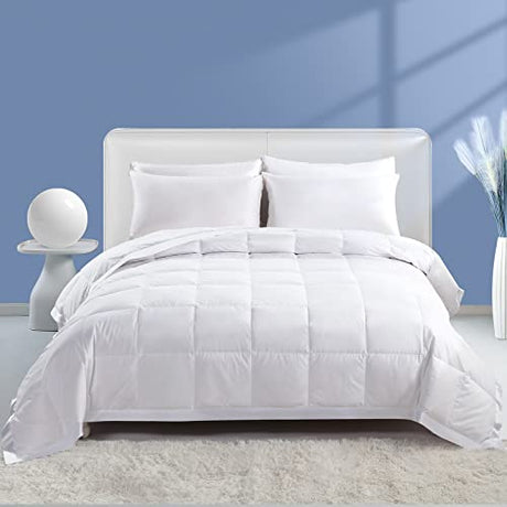 Dafinner Feather Down Blanket Full/Queen Size, Extra Lightweight Summer Comforter, Noiseless & Ultra Soft Thin Bed Blanket with Satin Trim (90"x90", White) Dafinner