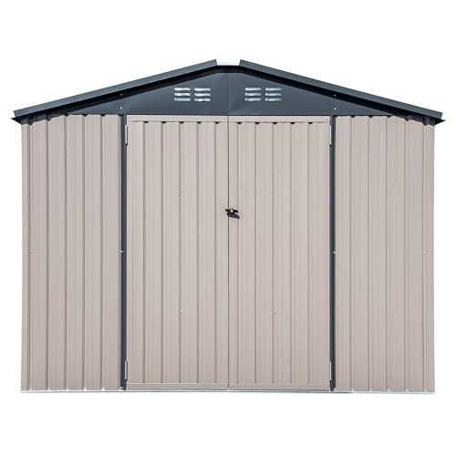 Metal Outdoor Galvanized Steel Storage Shed with Lockable Doors for Backyard or Patio Storage of Bikes, Grills, Supplies, Tools, Toys, for Lawn, Garden, and Camping, Tan (8x6) Cover-It