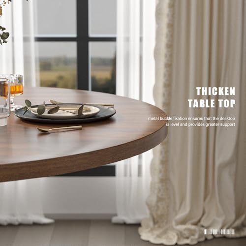 PatioPerk 39.37"-55.12" Round Extendable Dining Table, Oval Kitchen Table with Fluted Metal Slide Door, Space-Saving Expandable Dining Table for Small Apartment & Family Use, Walnut PatioPerk