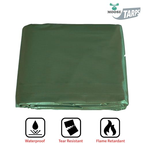 Moose Supply Heavy Duty Tarp, 100% Waterproof 12mil Thick PVC Vinyl Tent Tarp for Camping, Multi-Purpose Thick Protective Cover, Weather Proof, Heavy Duty, UV Resistant, 20 Feet x 40 Feet, Green