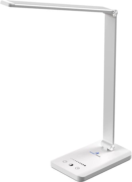 Ambertronix LED Desk Lamp with USB Charging Port, Dimmable Eye-Caring Reading Desk Light for Home, with 5 Brightness Level & 3 Lighting Modes, Touch Control, Auto Timer (White) Ambertronix