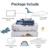 DJY Cotton Twin Bedding Set, Dinosaur Cars Reversible Twin Comforter Set for Kids Boys Girls, 4 Pieces Bed in a Bag Includes Quilted Comforter, Flat Sheet, Fitted Sheet and Pillowcase DJY