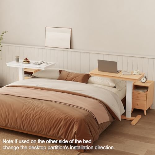 Muwuele Solid Wood Overbed Bedside Table with Wheels, Adjustable Medical Tilt Top Hospital Bed Table Over The Bed, Rolling Laptop Desk, Mobile Standing Desk for Hospital and Home Use (Natural) Muwuele